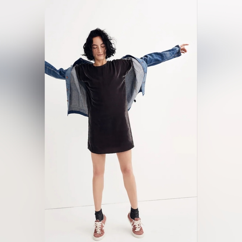 Madewell Bow-back Tee Dress Small Black / Charcoal Color